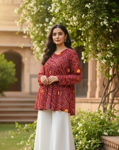 BANDHEJ TOP BY  INLI DESIGNER GEORGETTE PRINTED TOP WHOLESALER IN INDIA